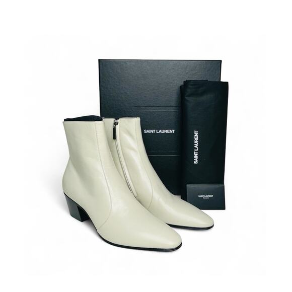 NIB Saint Laurent Vassili Boots EU 43.5 US 10.5 Smooth Leather Ivory White $1250 main image 9